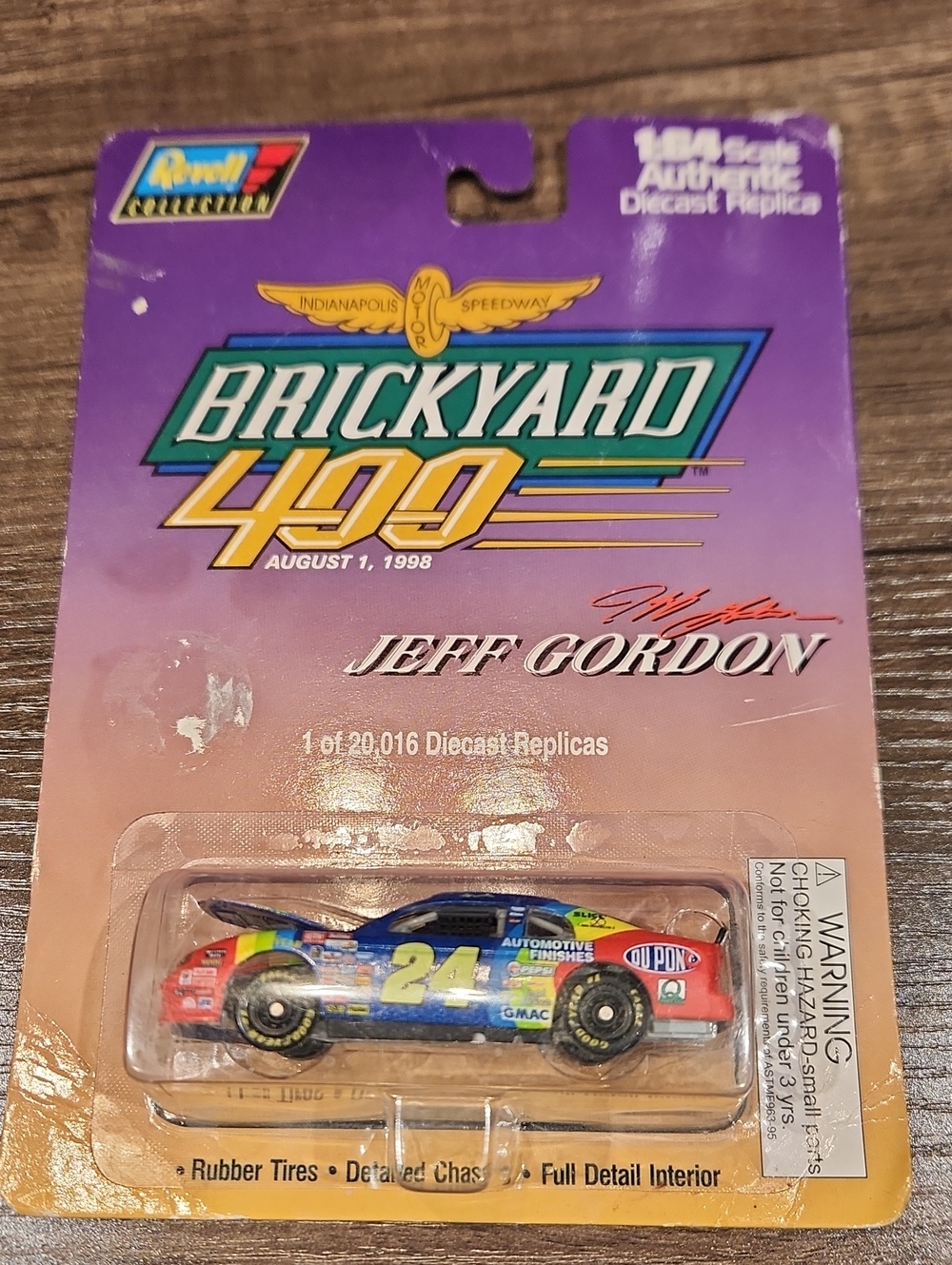 New In Pkg. Vtg. 1998 Jeff Gordon Brickyard 400 Diecast Race Car - Blue